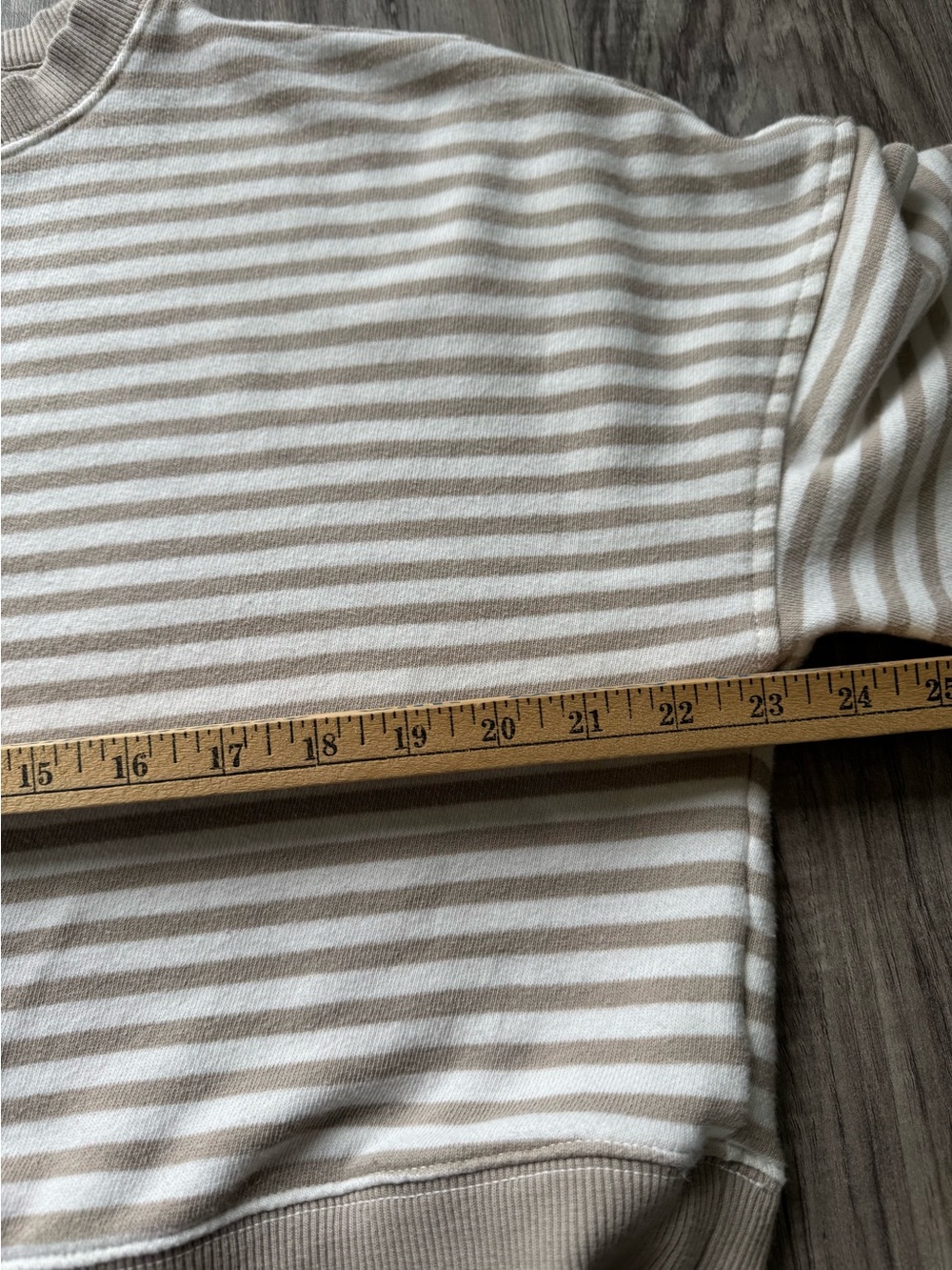 aerie Taupe and White Striped Cropped Classic Crew Sweatshirt - Picture 3 of 9
